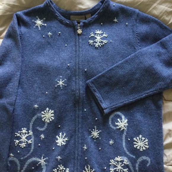 Snowflake Full Zip Cardigan, Sz Large, Blue - Picture 1 of 8
